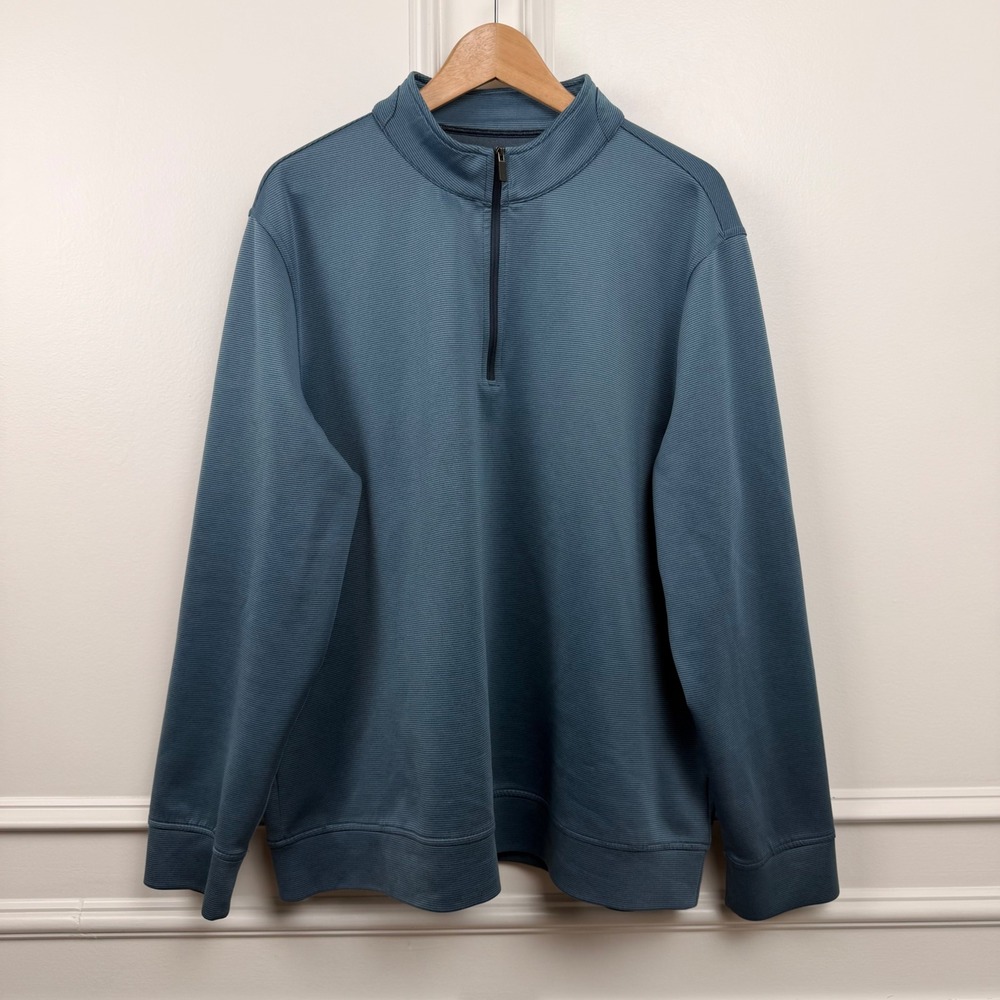 Hickey Freeman Mens XL Blue Heathered Quarter Zip Performance Pullover Sweater
